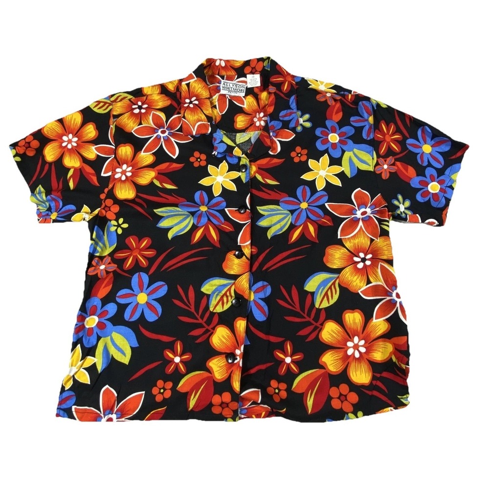 Allyson Whitmore Petite Button-Up Hawaiian Shirt Womens M All Over Print Floral